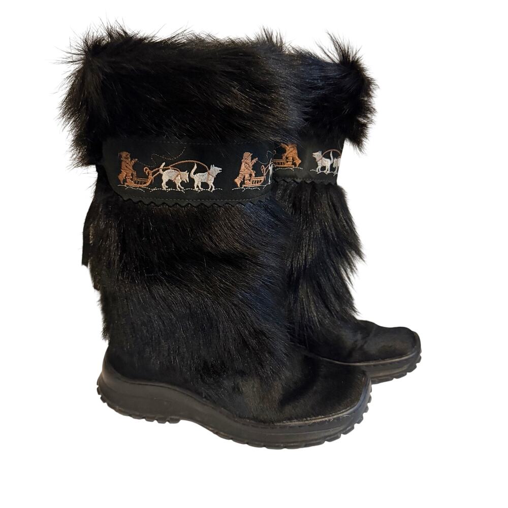 Winna Winter Faux Fur Boots 38 7.5-8 Black Lined Après Ski Gorpcore Luxury Warm